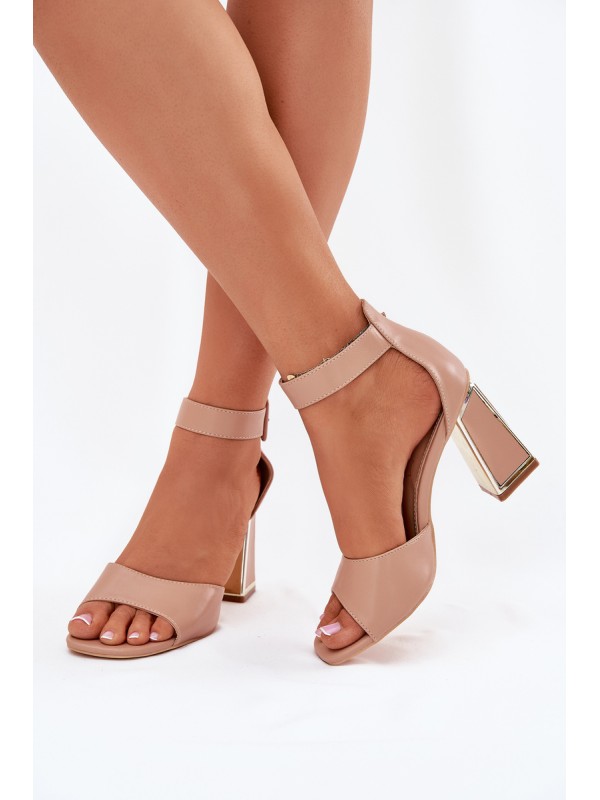 Elegant women's sandals on a heel nude Rosazara