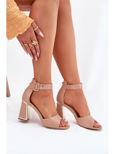Elegant women's sandals on a heel nude Rosazara
