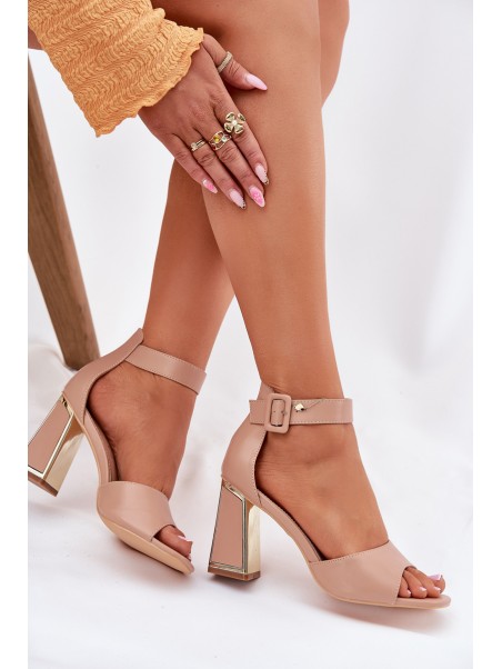 Elegant women's sandals on a heel nude Rosazara