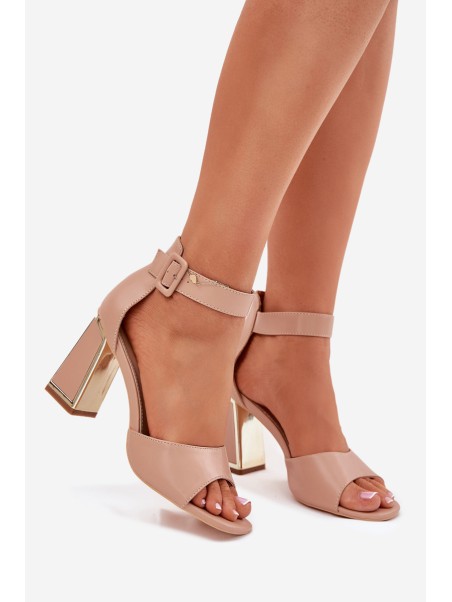 Elegant women's sandals on a heel nude Rosazara