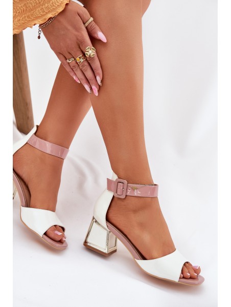 Lacquered Women's Sandals On Heel White Zennia