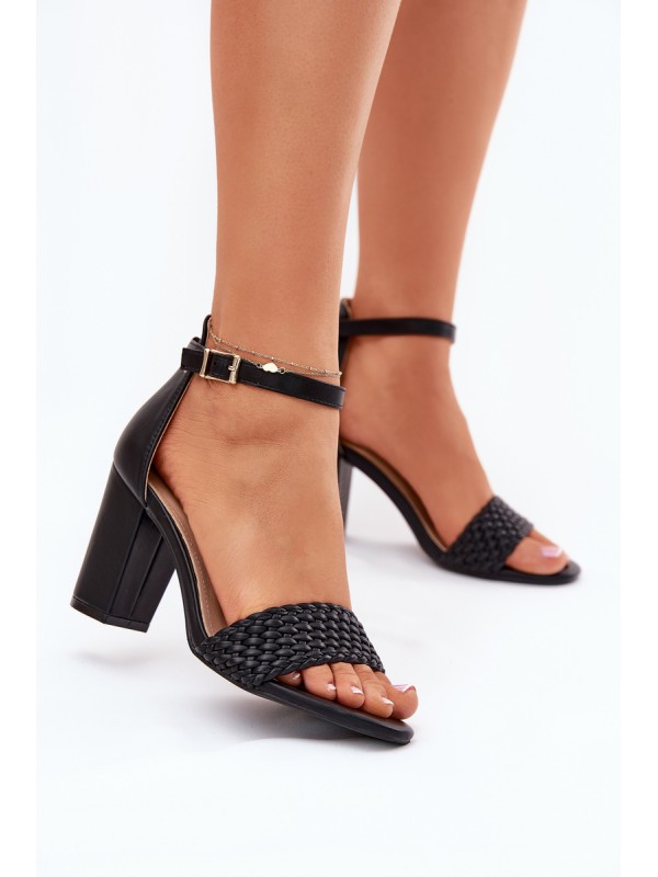Women's Heeled Sandals with Woven Strap Black Asdine