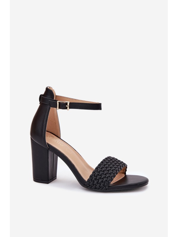 Women's Heeled Sandals with Woven Strap Black Asdine