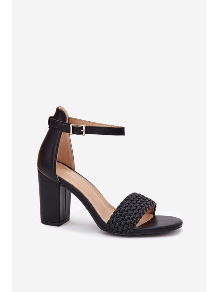Women's Heeled Sandals with Woven Strap Black Asdine
