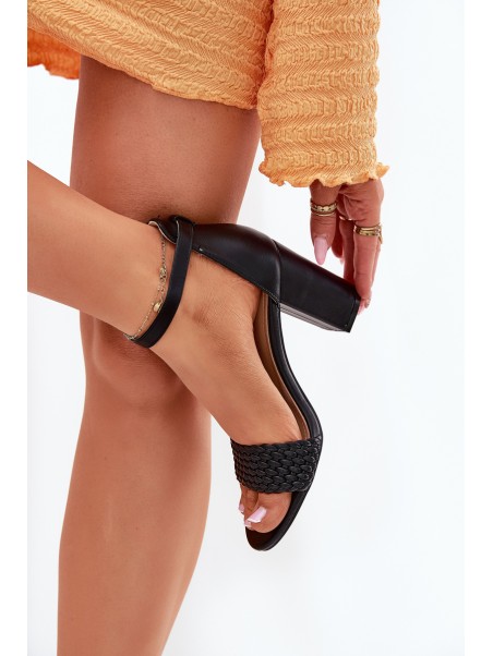Women's Heeled Sandals with Woven Strap Black Asdine