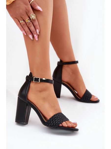 Women's Heeled Sandals with Woven Strap Black Asdine