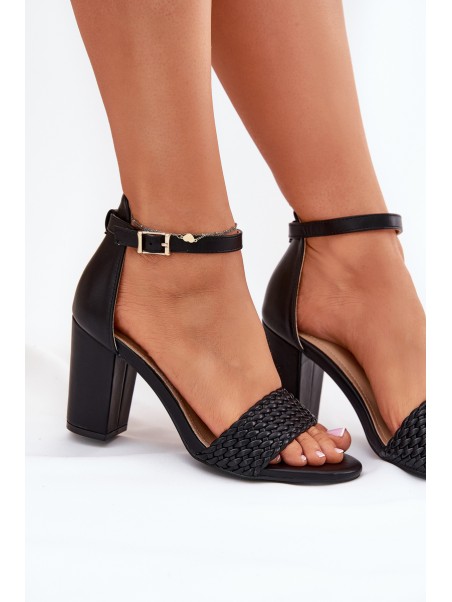 Women's Heeled Sandals with Woven Strap Black Asdine