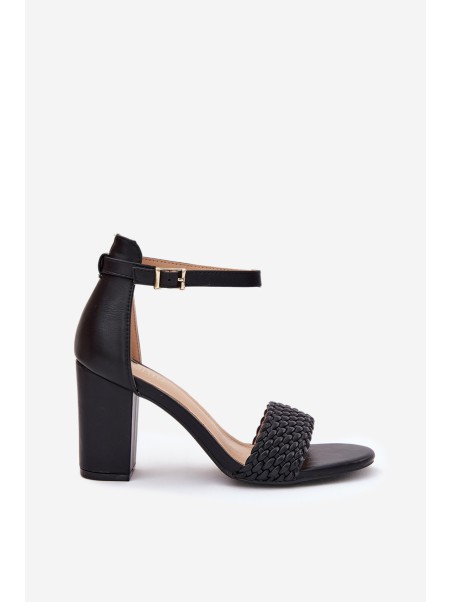 Women's Heeled Sandals with Woven Strap Black Asdine