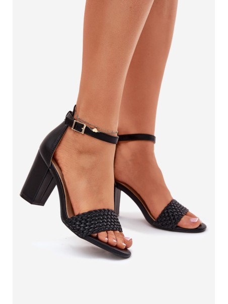 Women's Heeled Sandals with Woven Strap Black Asdine
