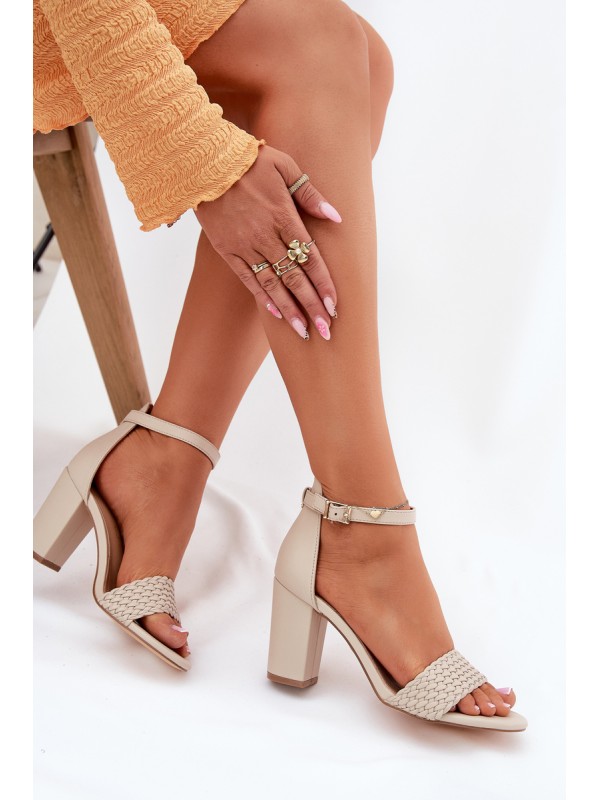 Women's Heeled Sandals with Braided Strap Beige Asdine