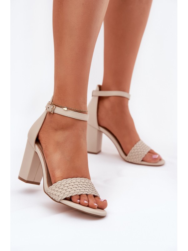 Women's Heeled Sandals with Braided Strap Beige Asdine 2