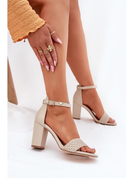 Women's Heeled Sandals with Braided Strap Beige Asdine