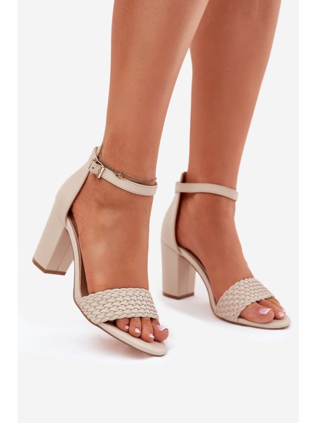 Women's Heeled Sandals with Braided Strap Beige Asdine