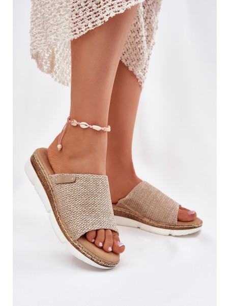 Ladies Wedge Sandals With Braiding Beige Norozi