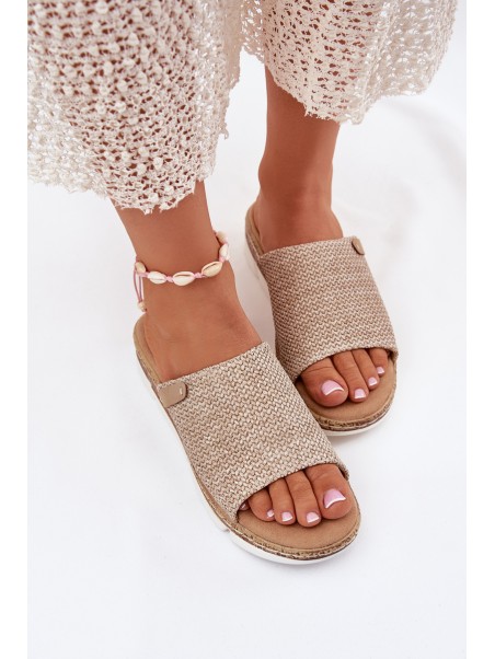 Ladies Wedge Sandals With Braiding Beige Norozi
