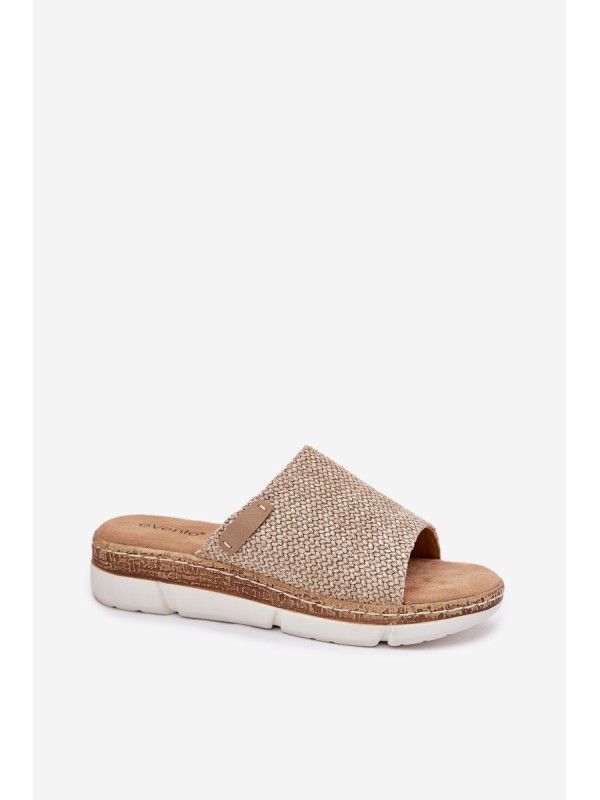 Ladies Wedge Sandals With Braiding Beige Norozi