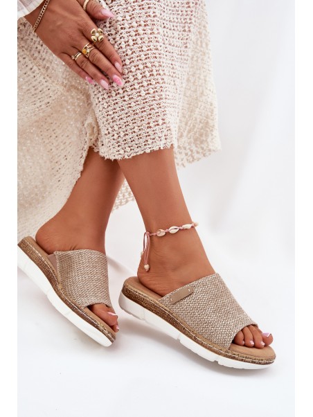 Ladies Wedge Sandals With Braiding Beige Norozi