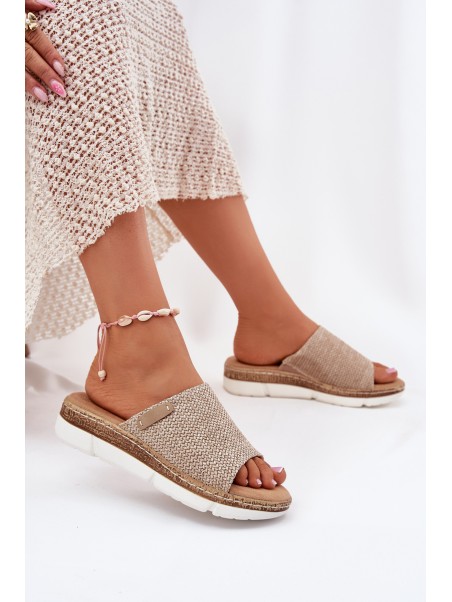 Ladies Wedge Sandals With Braiding Beige Norozi