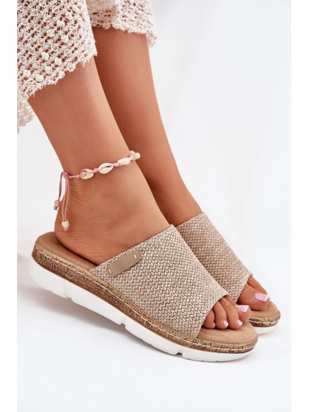 Ladies Wedge Sandals With Braiding Beige Norozi