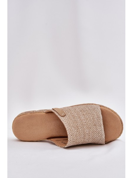 Ladies Wedge Sandals With Braiding Beige Norozi