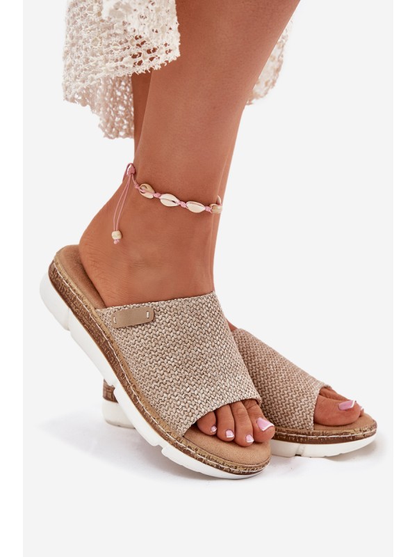 Ladies Wedge Sandals With Braiding Beige Norozi