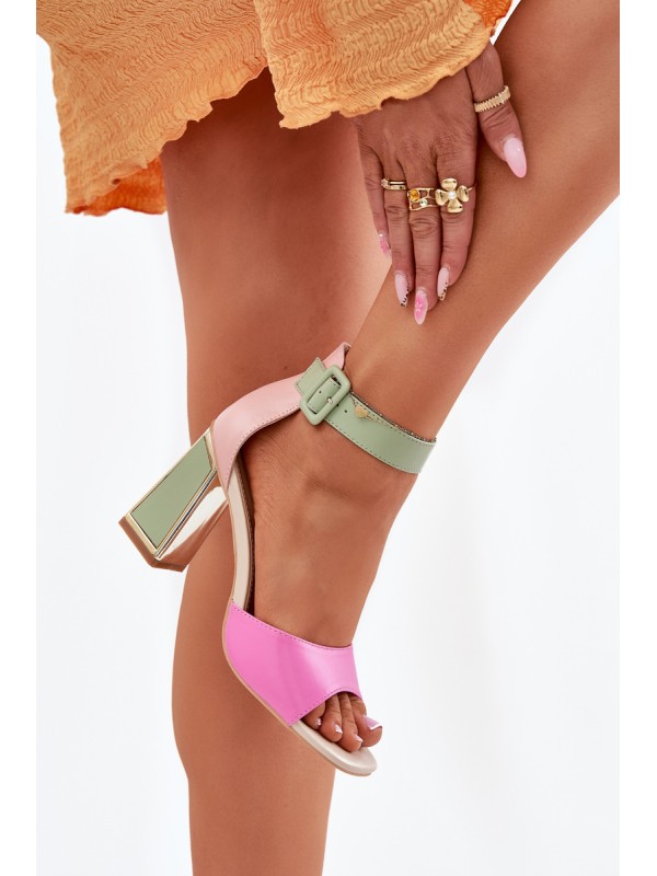 Elegant Women's Heeled Sandals Pink-Green Rosazara