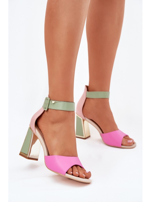 Elegant Women's Heeled Sandals Pink-Green Rosazara 2