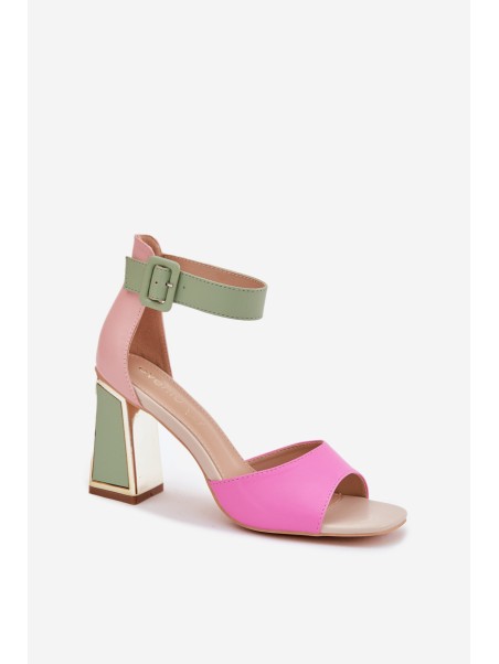 Elegant Women's Heeled Sandals Pink-Green Rosazara