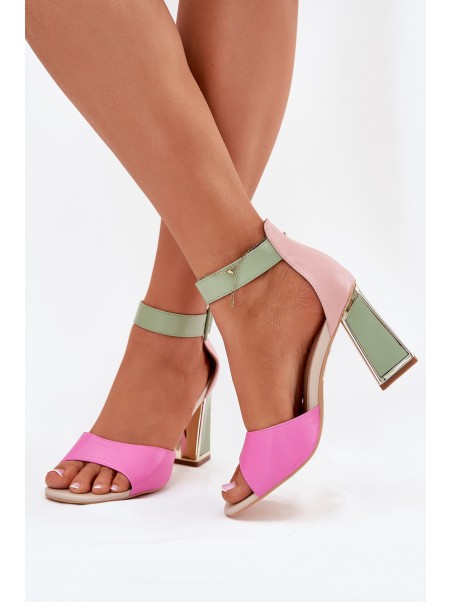 Elegant Women's Heeled Sandals Pink-Green Rosazara