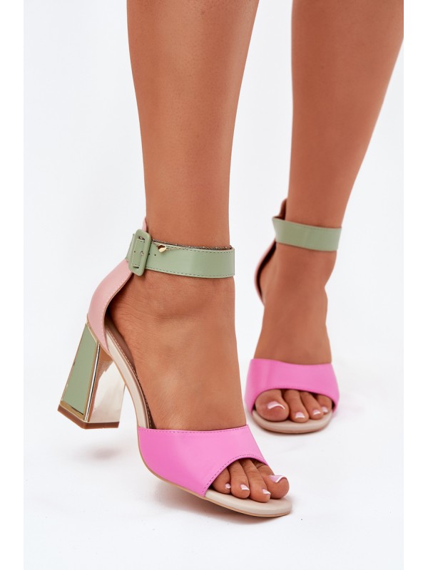 Elegant Women's Heeled Sandals Pink-Green Rosazara