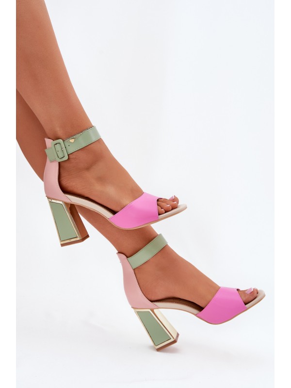 Elegant Women's Heeled Sandals Pink-Green Rosazara