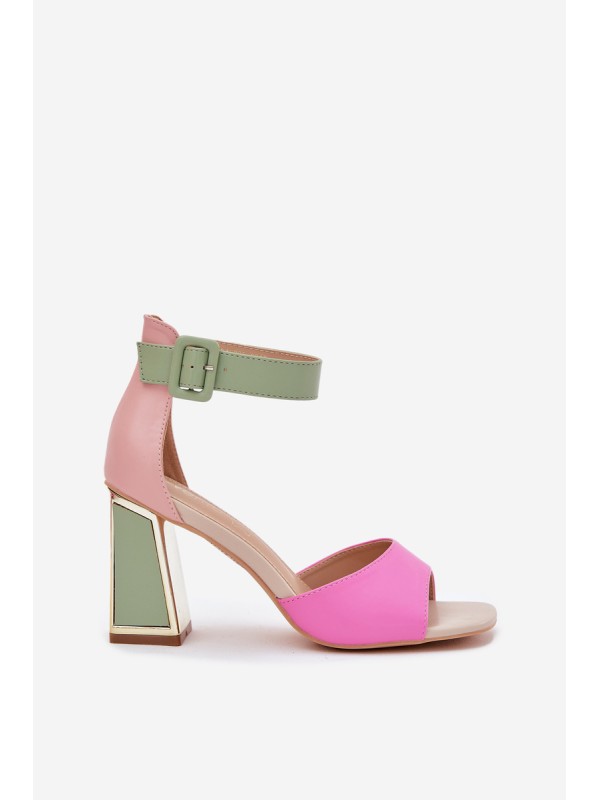 Elegant Women's Heeled Sandals Pink-Green Rosazara