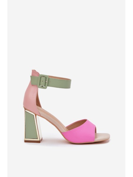 Elegant Women's Heeled Sandals Pink-Green Rosazara