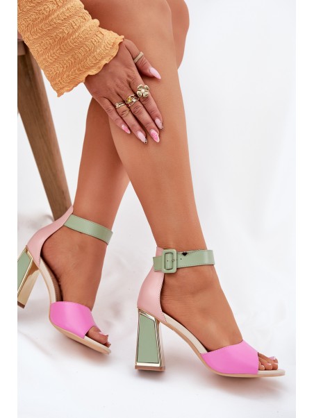 Elegant Women's Heeled Sandals Pink-Green Rosazara