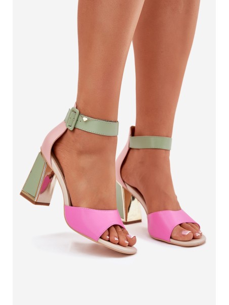 Elegant Women's Heeled Sandals Pink-Green Rosazara