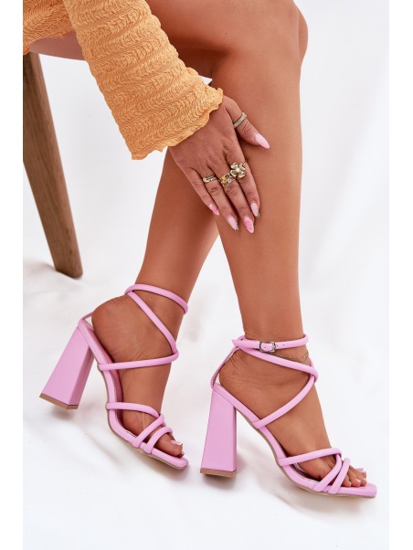 Women's heeled sandals with straps pink Ciarilora