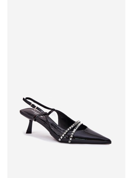 Lacquered Stiletto Heels With Decorative Straps Jelmia
