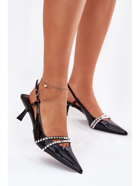 Lacquered Stiletto Heels With Decorative Straps Jelmia