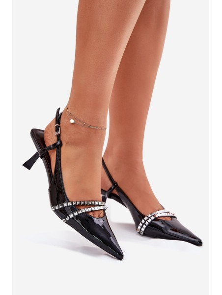 Lacquered Stiletto Heels With Decorative Straps Jelmia