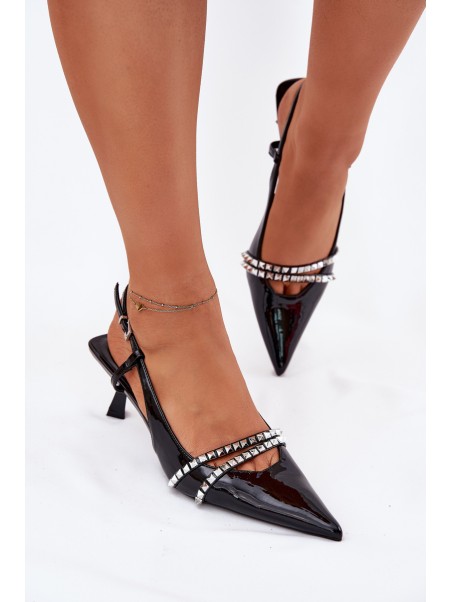 Lacquered Stiletto Heels With Decorative Straps Jelmia