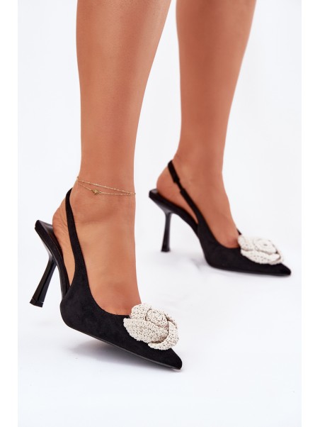 Heels With Decoration Eco Suede Black Anodera