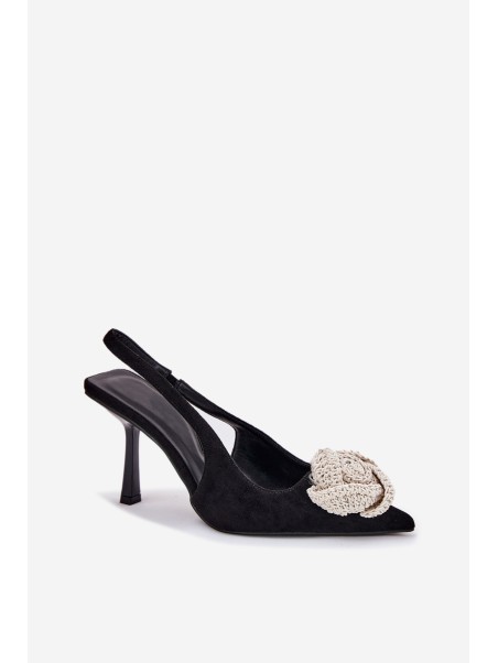 Heels With Decoration Eco Suede Black Anodera