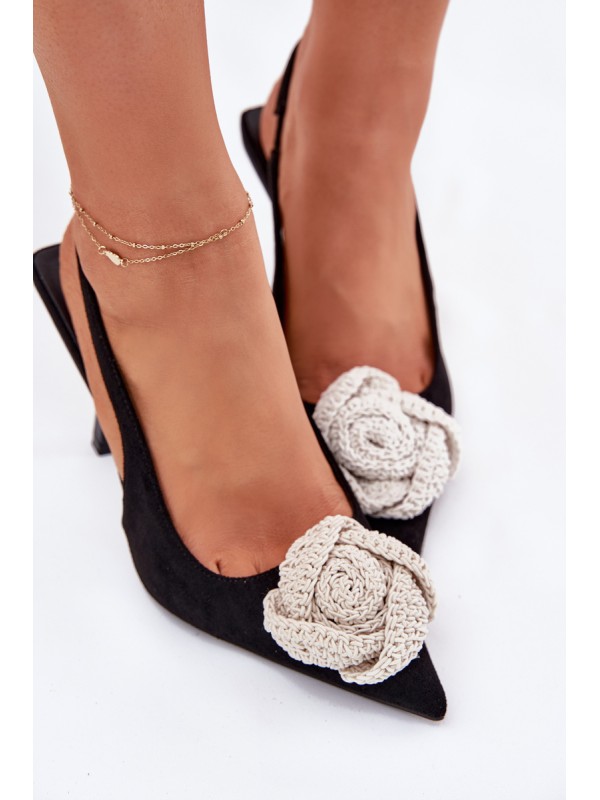 Heels With Decoration Eco Suede Black Anodera