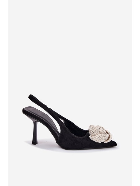 Heels With Decoration Eco Suede Black Anodera