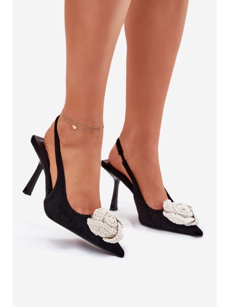 Heels With Decoration Eco Suede Black Anodera