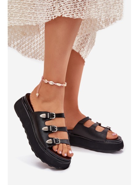 Women Platform Slippers With Straps Black Nimiotte