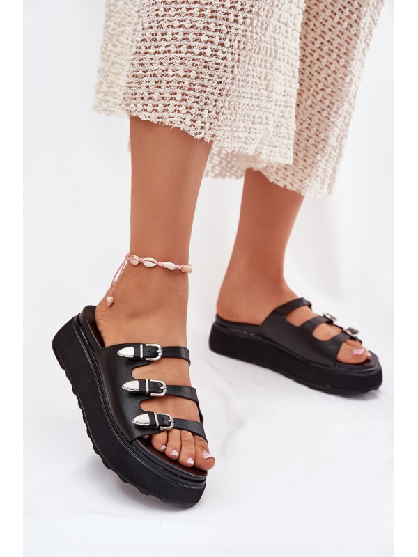 Women Platform Slippers With Straps Black Nimiotte 2
