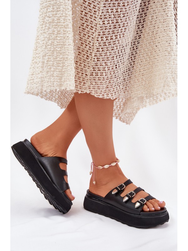 Women Platform Slippers With Straps Black Nimiotte
