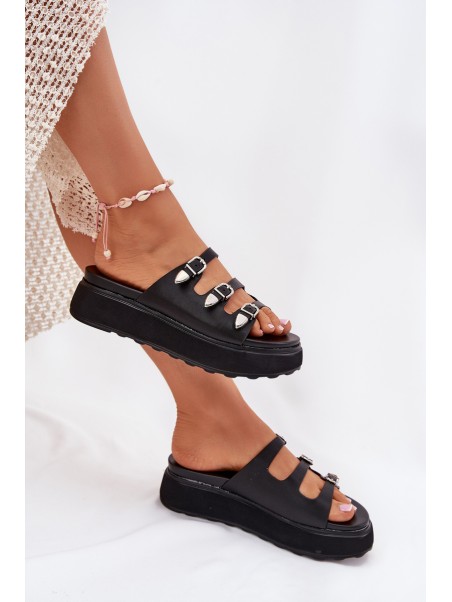 Women Platform Slippers With Straps Black Nimiotte