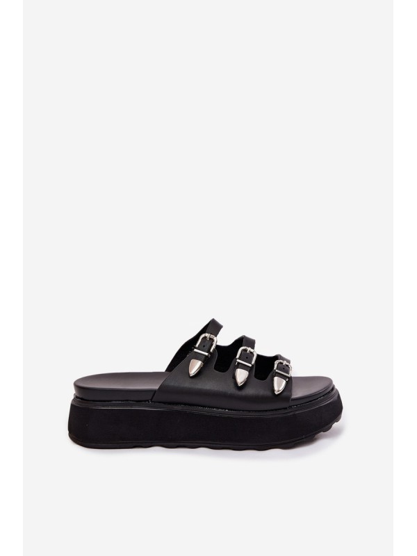 Women Platform Slippers With Straps Black Nimiotte
